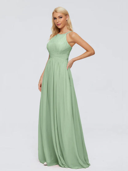 Sara Halter Ruched Long Chiffon Bridesmaid Dresses