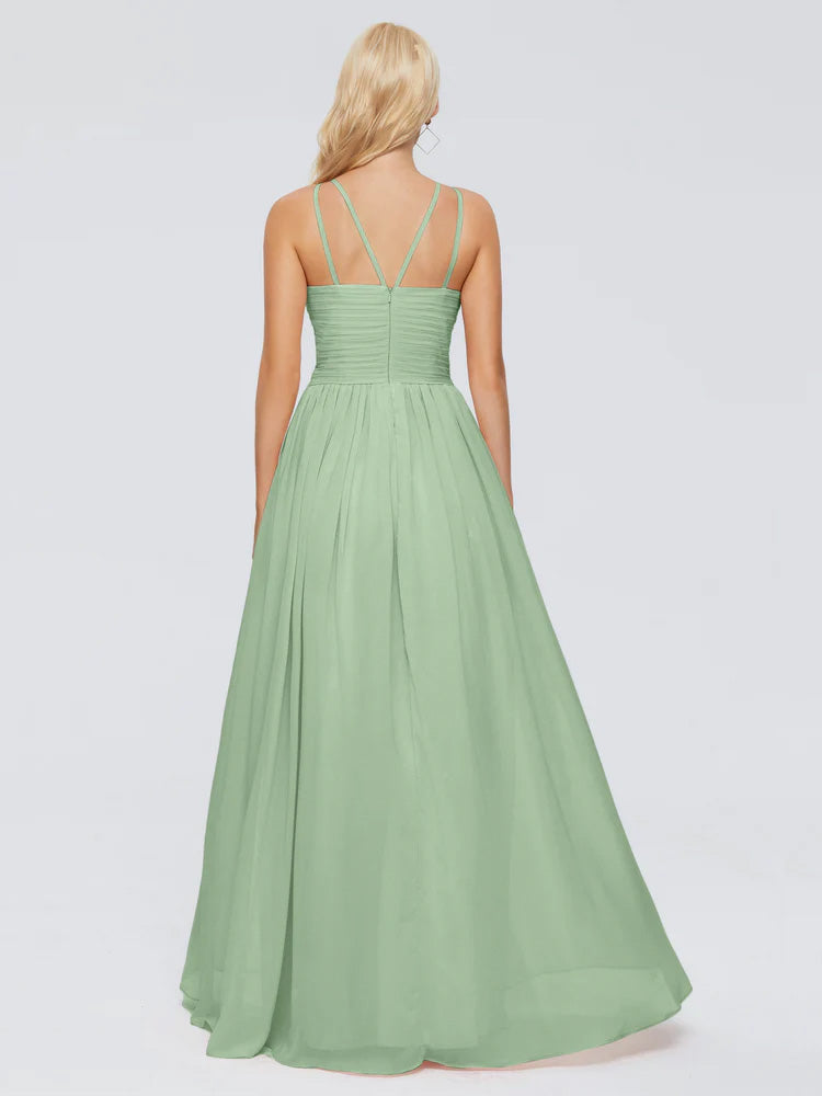 Sara Halter Ruched Long Chiffon Bridesmaid Dresses