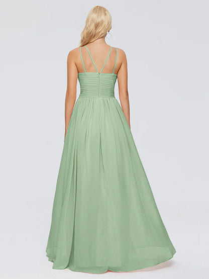 Sara Halter Ruched Long Chiffon Bridesmaid Dresses