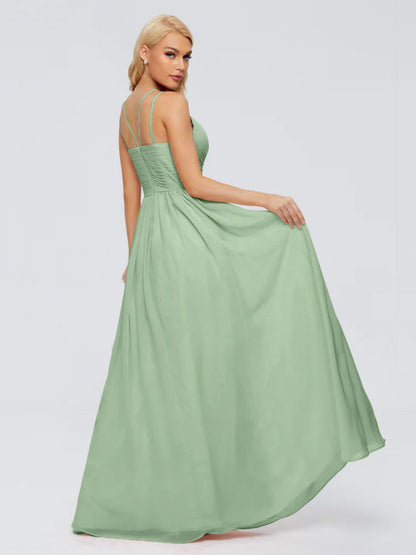 Sara Halter Ruched Long Chiffon Bridesmaid Dresses