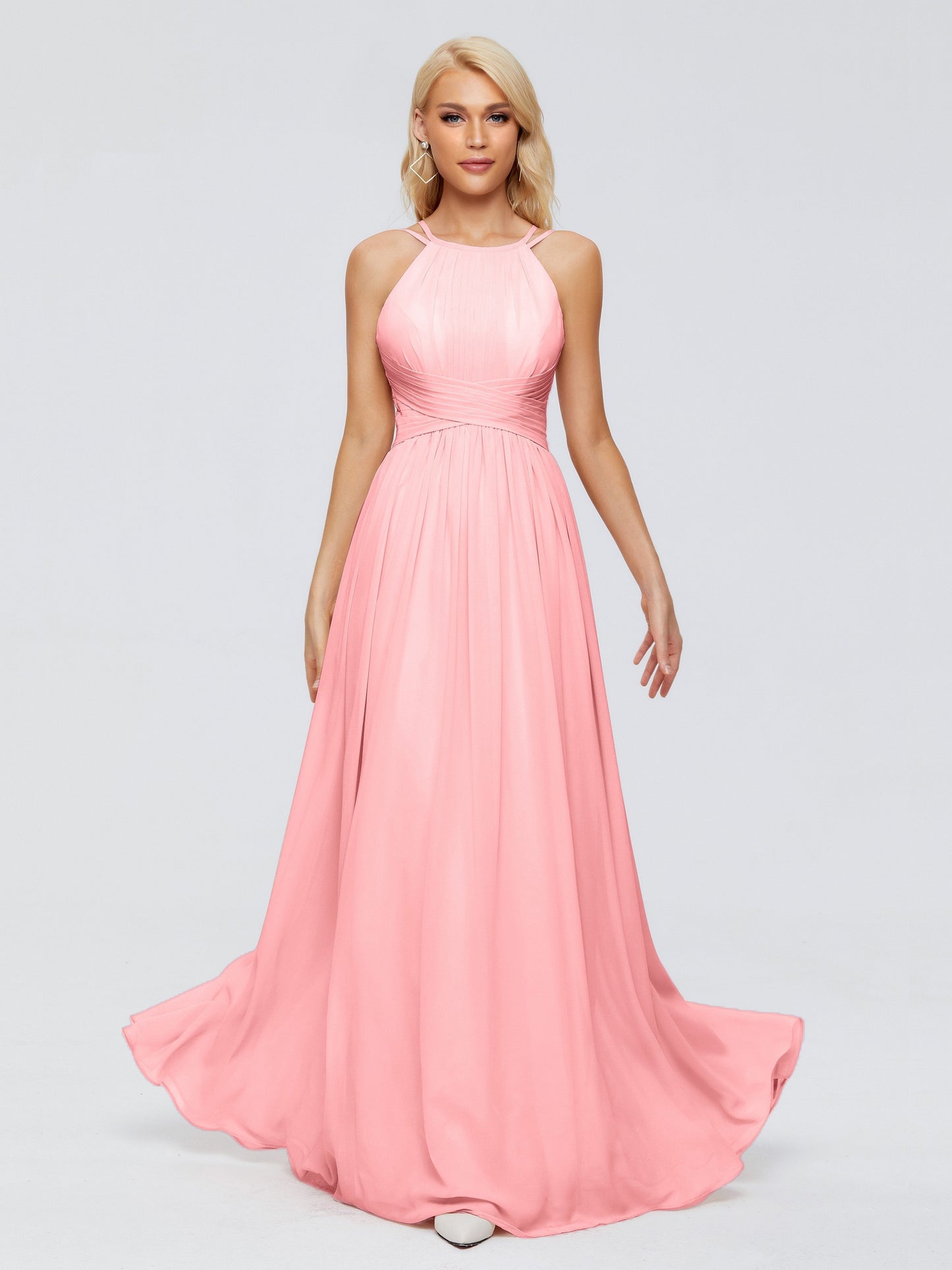 Sara Halter Ruched Long Chiffon Bridesmaid Dresses