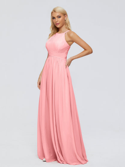Sara Halter Ruched Long Chiffon Bridesmaid Dresses