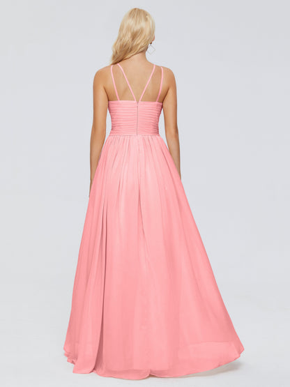 Sara Halter Ruched Long Chiffon Bridesmaid Dresses