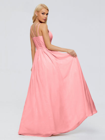 Sara Halter Ruched Long Chiffon Bridesmaid Dresses