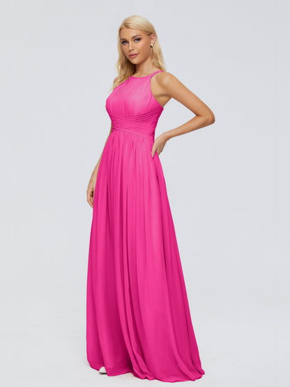 Sara Halter Ruched Long Chiffon Bridesmaid Dresses