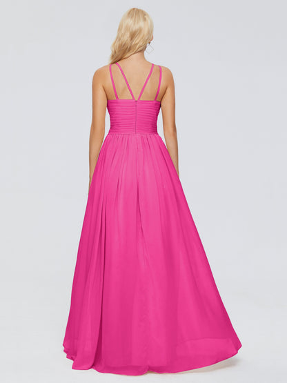 Sara Halter Ruched Long Chiffon Bridesmaid Dresses