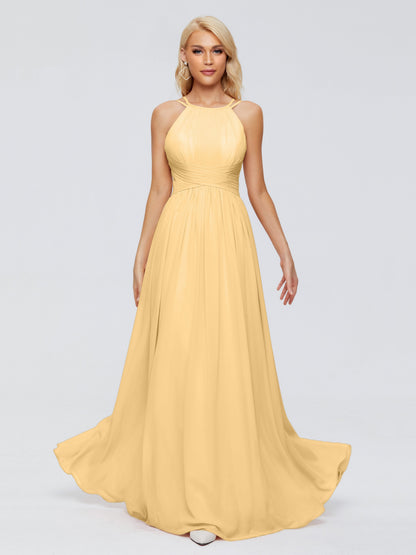 Sara Halter Ruched Long Chiffon Bridesmaid Dresses