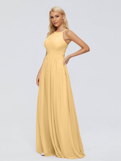 Sara Halter Ruched Long Chiffon Bridesmaid Dresses