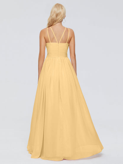 Sara Halter Ruched Long Chiffon Bridesmaid Dresses