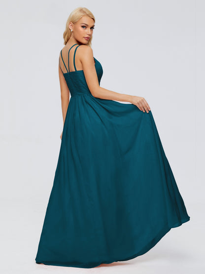 Sara Halter Ruched Long Chiffon Bridesmaid Dresses