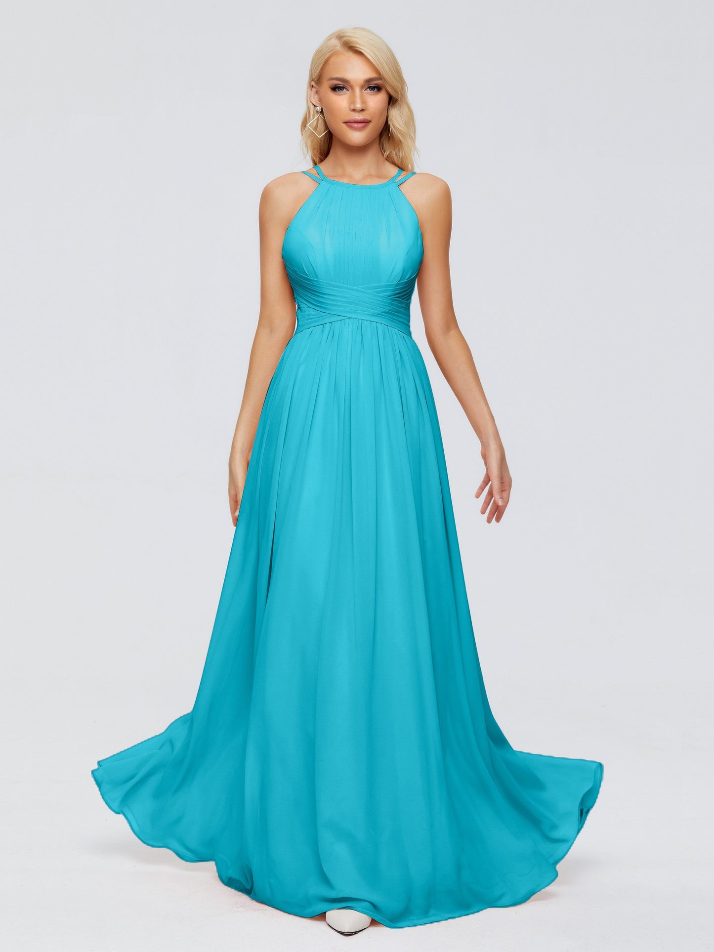 Sara Halter Ruched Long Chiffon Bridesmaid Dresses