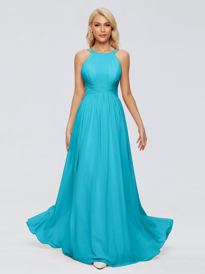 Sara Halter Ruched Long Chiffon Bridesmaid Dresses