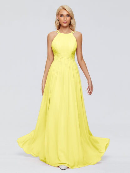 Sara Halter Ruched Long Chiffon Bridesmaid Dresses