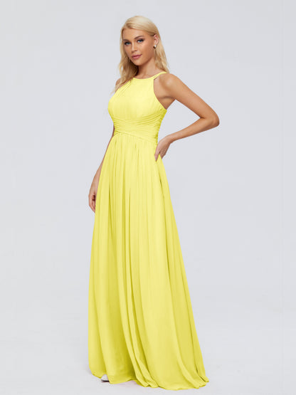 Sara Halter Ruched Long Chiffon Bridesmaid Dresses