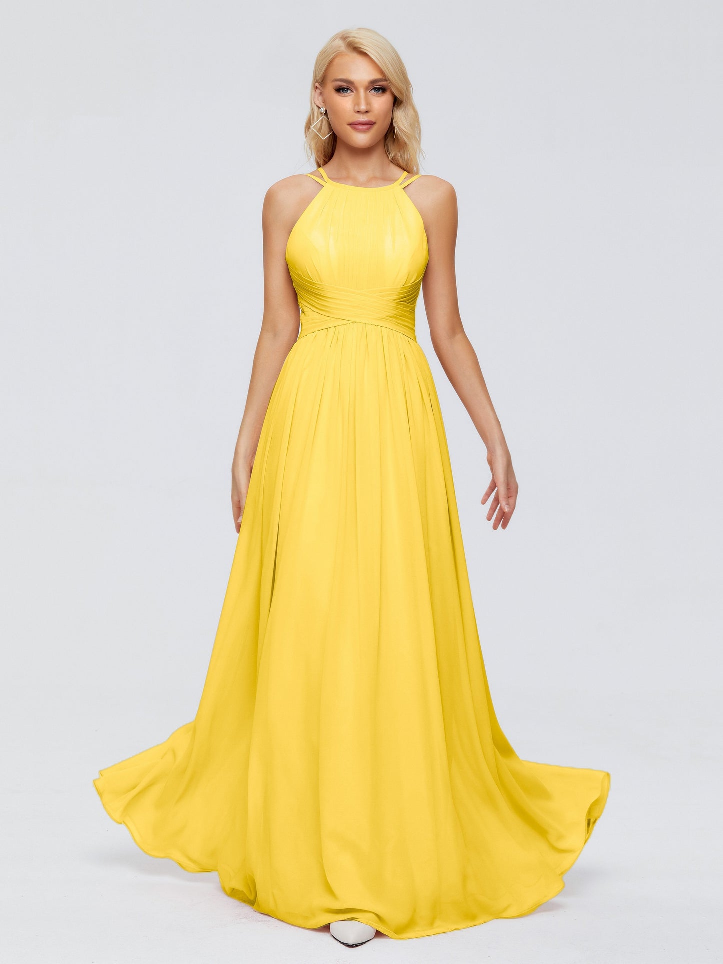 Sara Halter Ruched Long Chiffon Bridesmaid Dresses