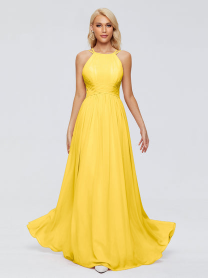 Sara Halter Ruched Long Chiffon Bridesmaid Dresses
