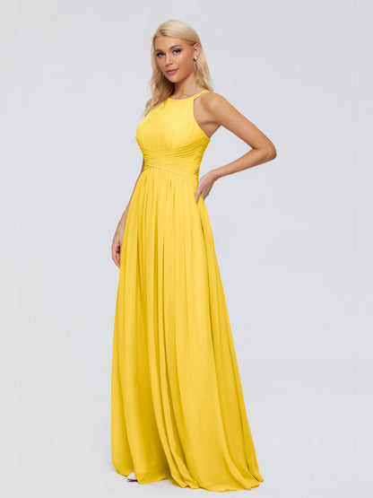 Sara Halter Ruched Long Chiffon Bridesmaid Dresses