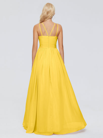 Sara Halter Ruched Long Chiffon Bridesmaid Dresses