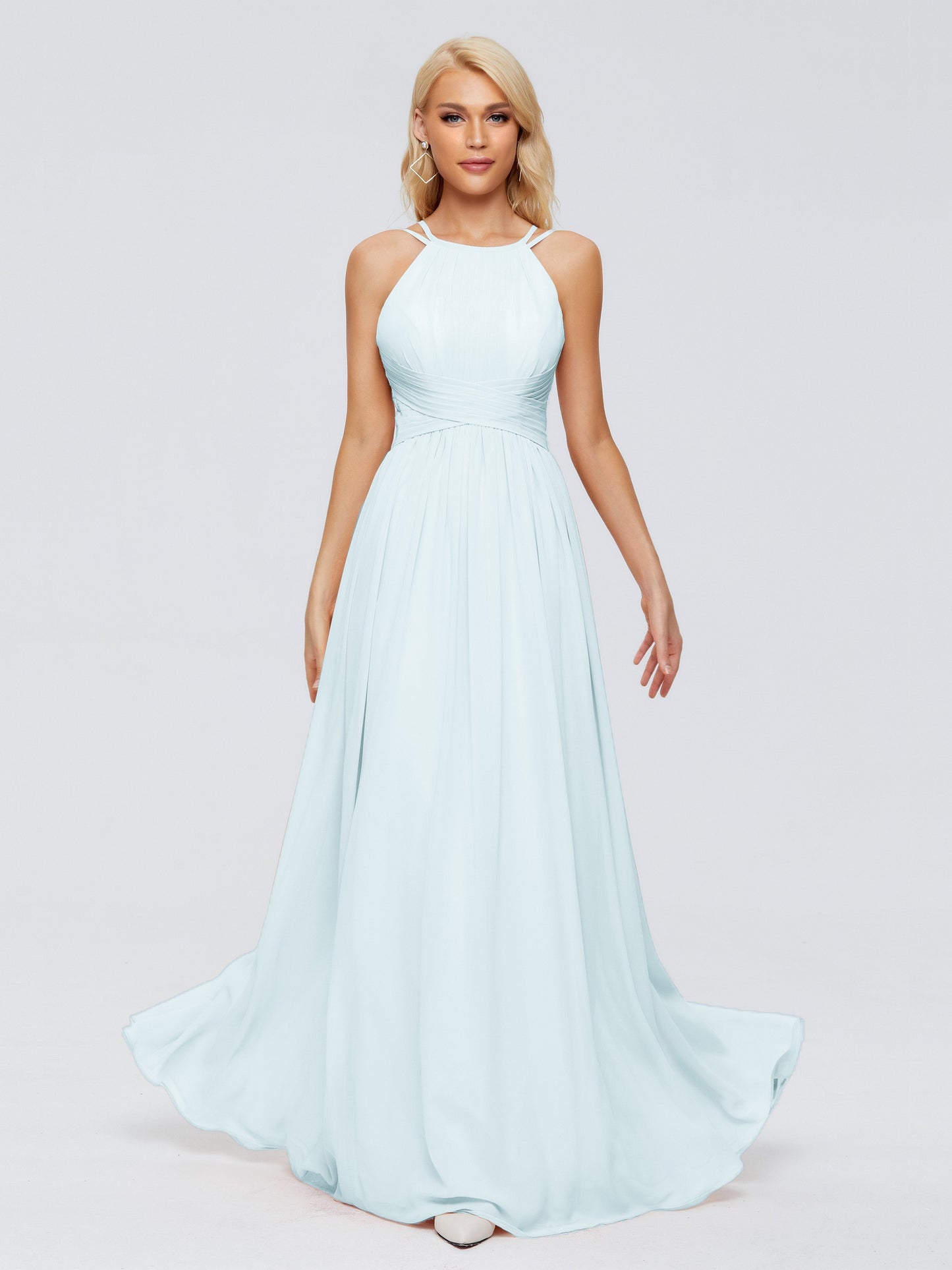 Sara Halter Ruched Long Chiffon Bridesmaid Dresses