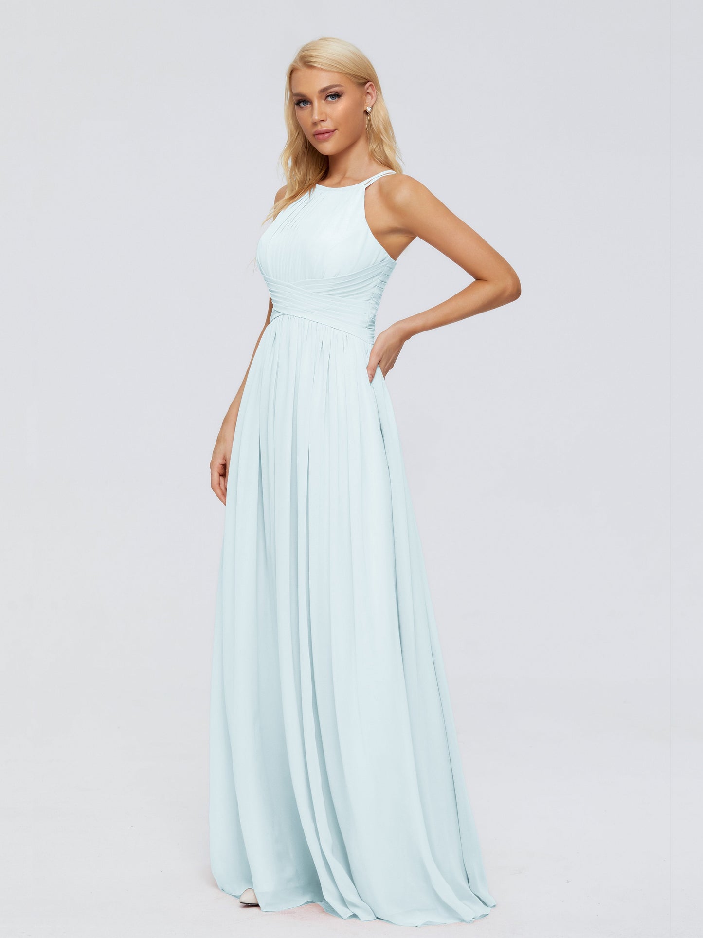 Sara Halter Ruched Long Chiffon Bridesmaid Dresses