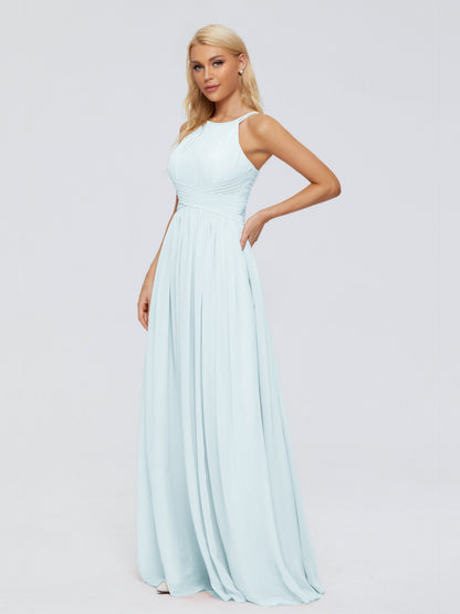 Sara Halter Ruched Long Chiffon Bridesmaid Dresses