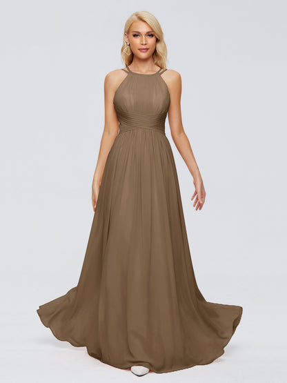 Sara Halter Ruched Long Chiffon Bridesmaid Dresses