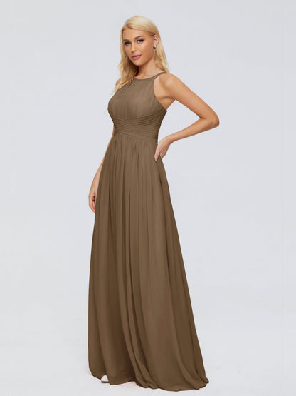 Sara Halter Ruched Long Chiffon Bridesmaid Dresses