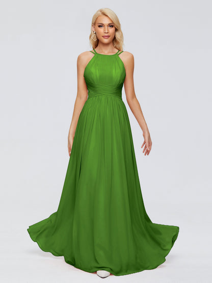 Sara Halter Ruched Long Chiffon Bridesmaid Dresses