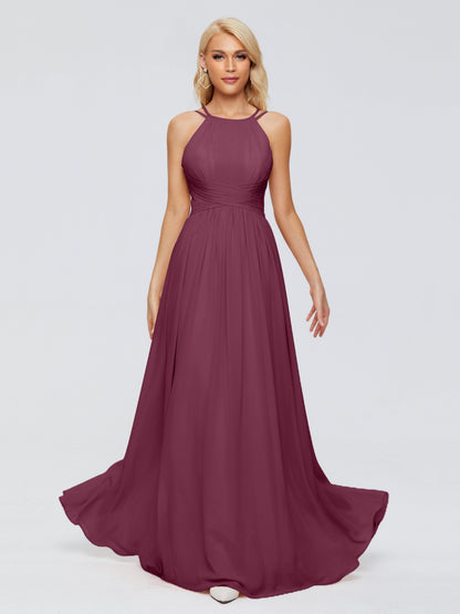 Sara Halter Ruched Long Chiffon Bridesmaid Dresses