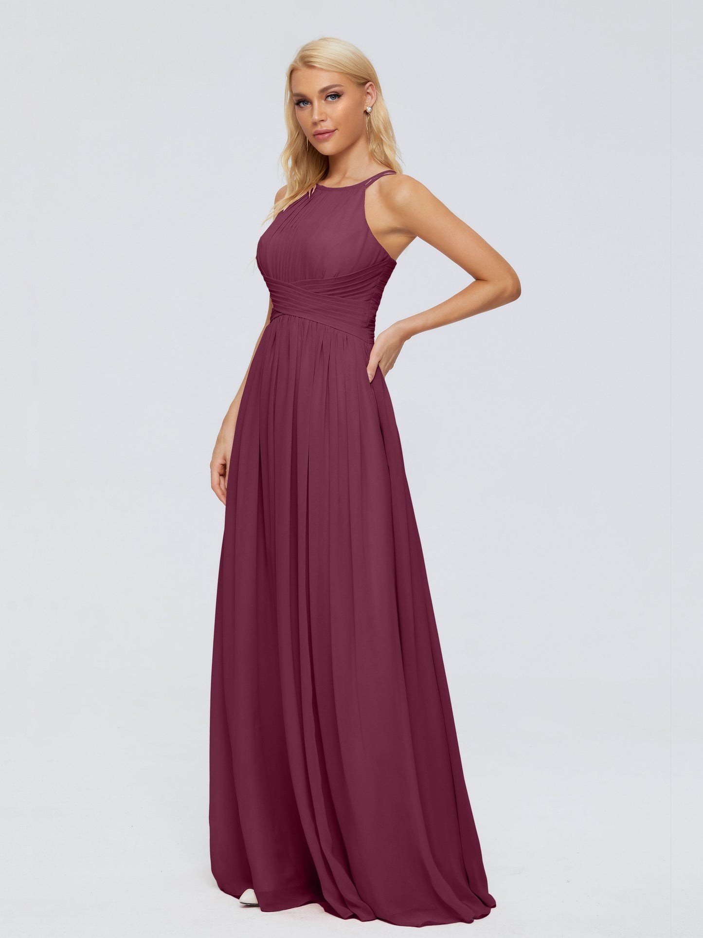 Sara Halter Ruched Long Chiffon Bridesmaid Dresses