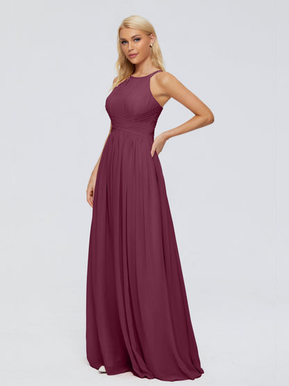 Sara Halter Ruched Long Chiffon Bridesmaid Dresses