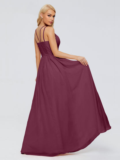 Sara Halter Ruched Long Chiffon Bridesmaid Dresses