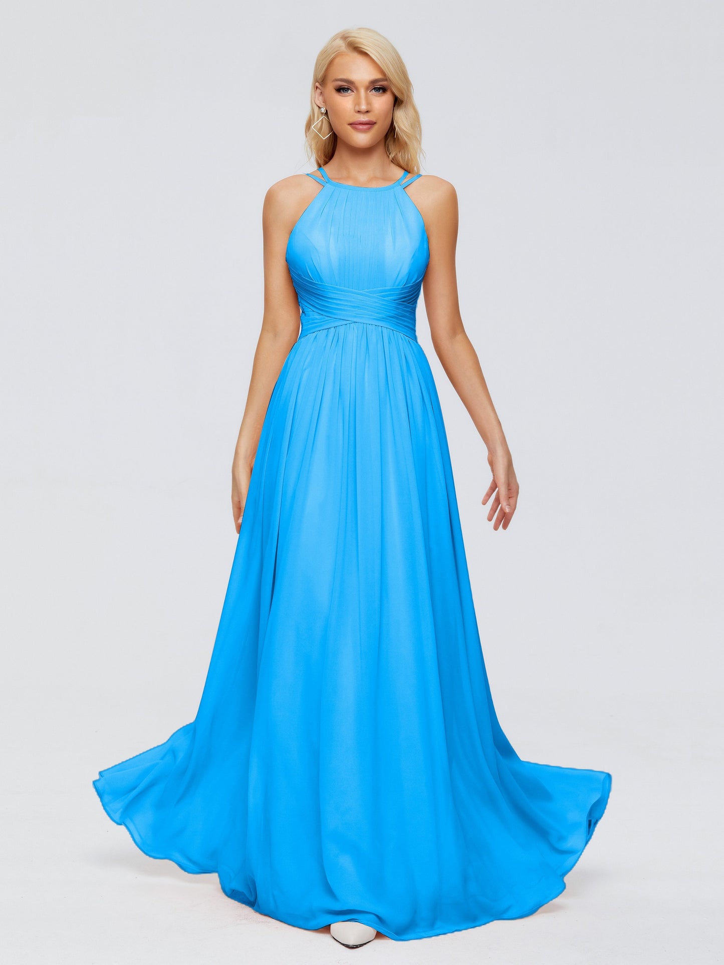 Sara Halter Ruched Long Chiffon Bridesmaid Dresses