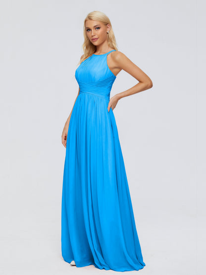 Sara Halter Ruched Long Chiffon Bridesmaid Dresses