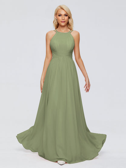 Sara Halter Ruched Long Chiffon Bridesmaid Dresses
