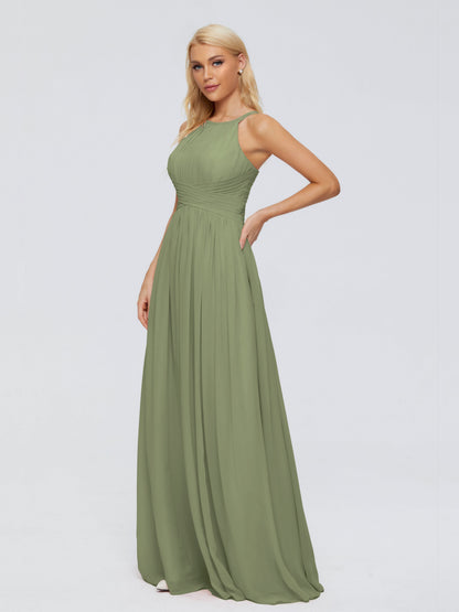 Sara Halter Ruched Long Chiffon Bridesmaid Dresses