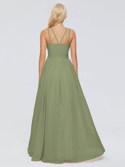 Sara Halter Ruched Long Chiffon Bridesmaid Dresses