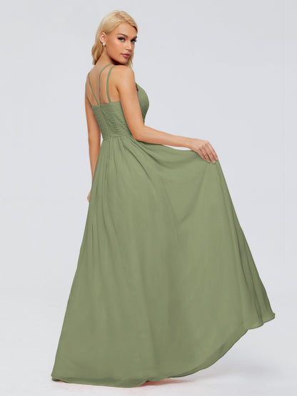 Sara Halter Ruched Long Chiffon Bridesmaid Dresses