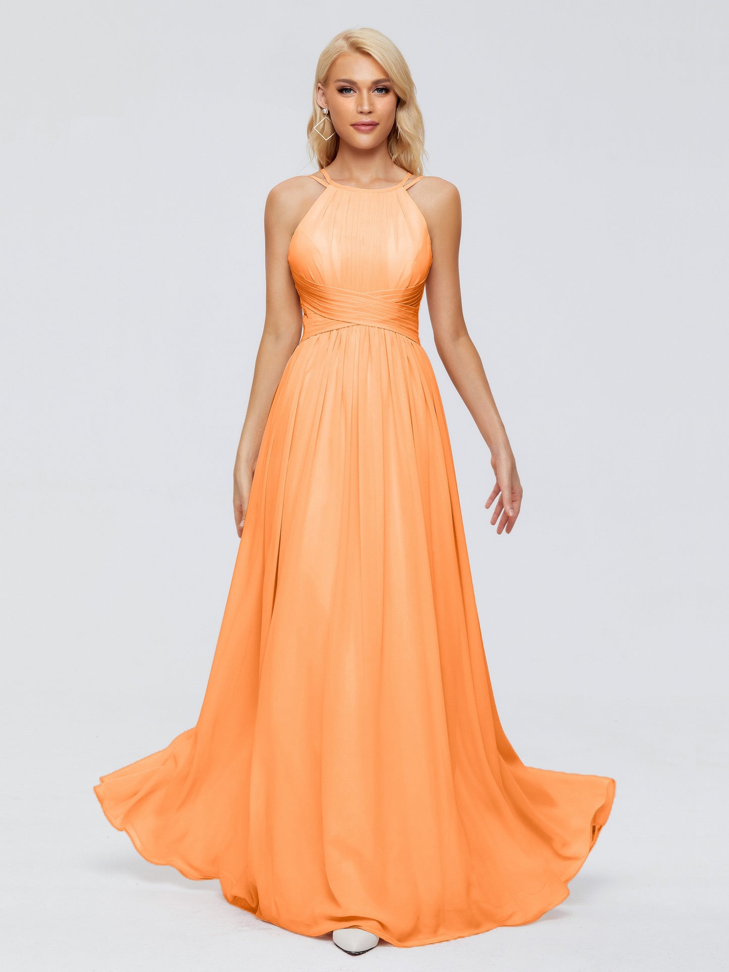 Sara Halter Ruched Long Chiffon Bridesmaid Dresses