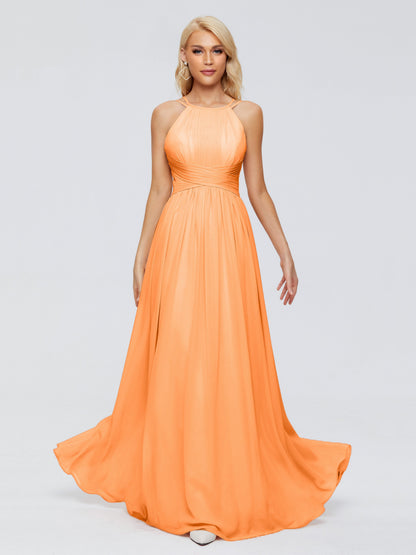 Sara Halter Ruched Long Chiffon Bridesmaid Dresses
