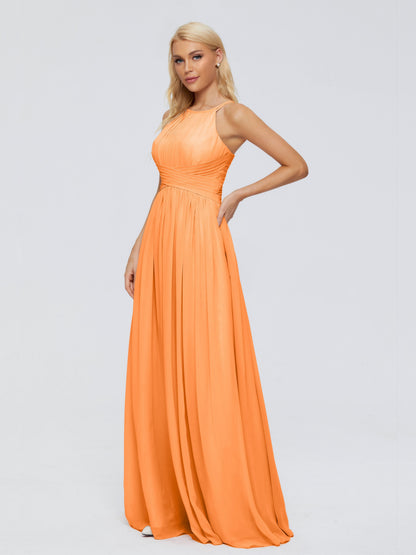 Sara Halter Ruched Long Chiffon Bridesmaid Dresses