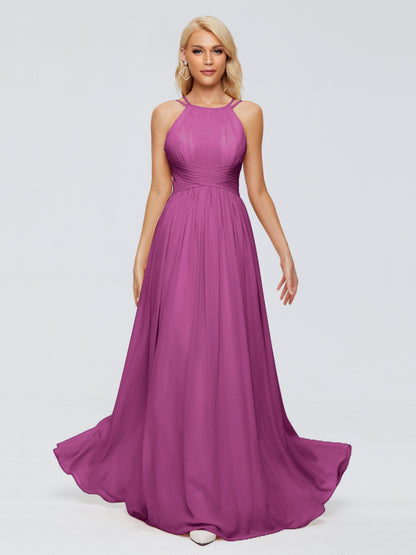 Sara Halter Ruched Long Chiffon Bridesmaid Dresses