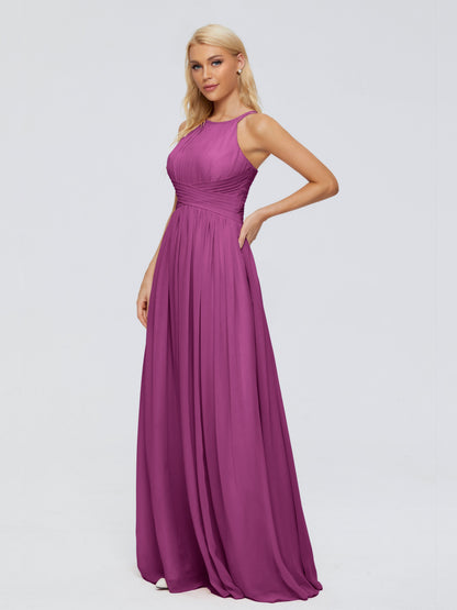 Sara Halter Ruched Long Chiffon Bridesmaid Dresses