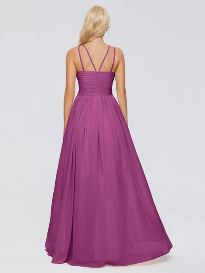 Sara Halter Ruched Long Chiffon Bridesmaid Dresses