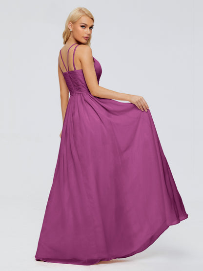 Sara Halter Ruched Long Chiffon Bridesmaid Dresses