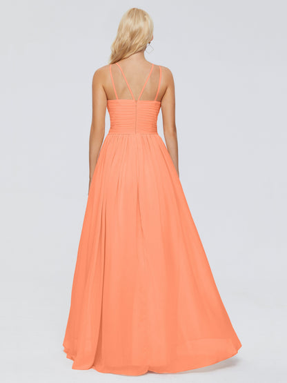 Sara Halter Ruched Long Chiffon Bridesmaid Dresses
