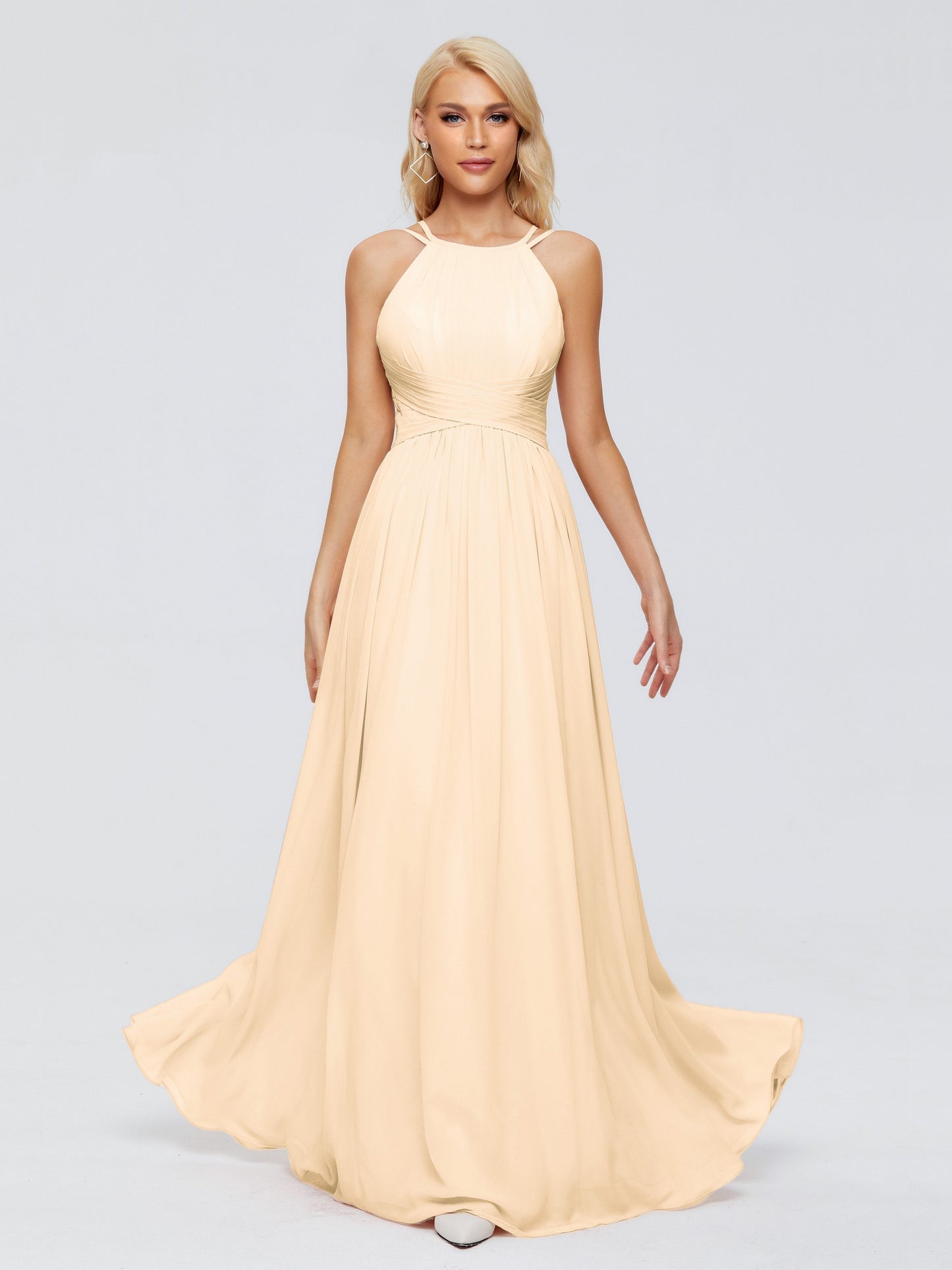 Sara Halter Ruched Long Chiffon Bridesmaid Dresses