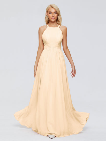 Sara Halter Ruched Long Chiffon Bridesmaid Dresses