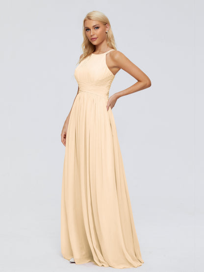 Sara Halter Ruched Long Chiffon Bridesmaid Dresses