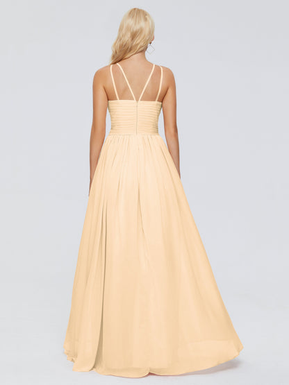Sara Halter Ruched Long Chiffon Bridesmaid Dresses